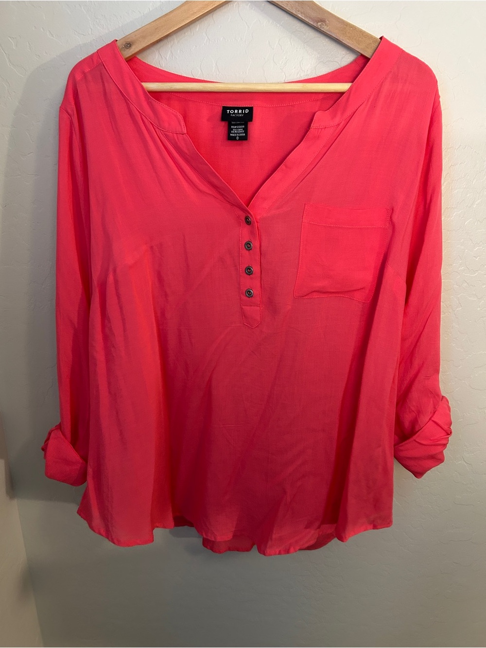 Coral Pink Loose-Fit Long Sleeve Blouse